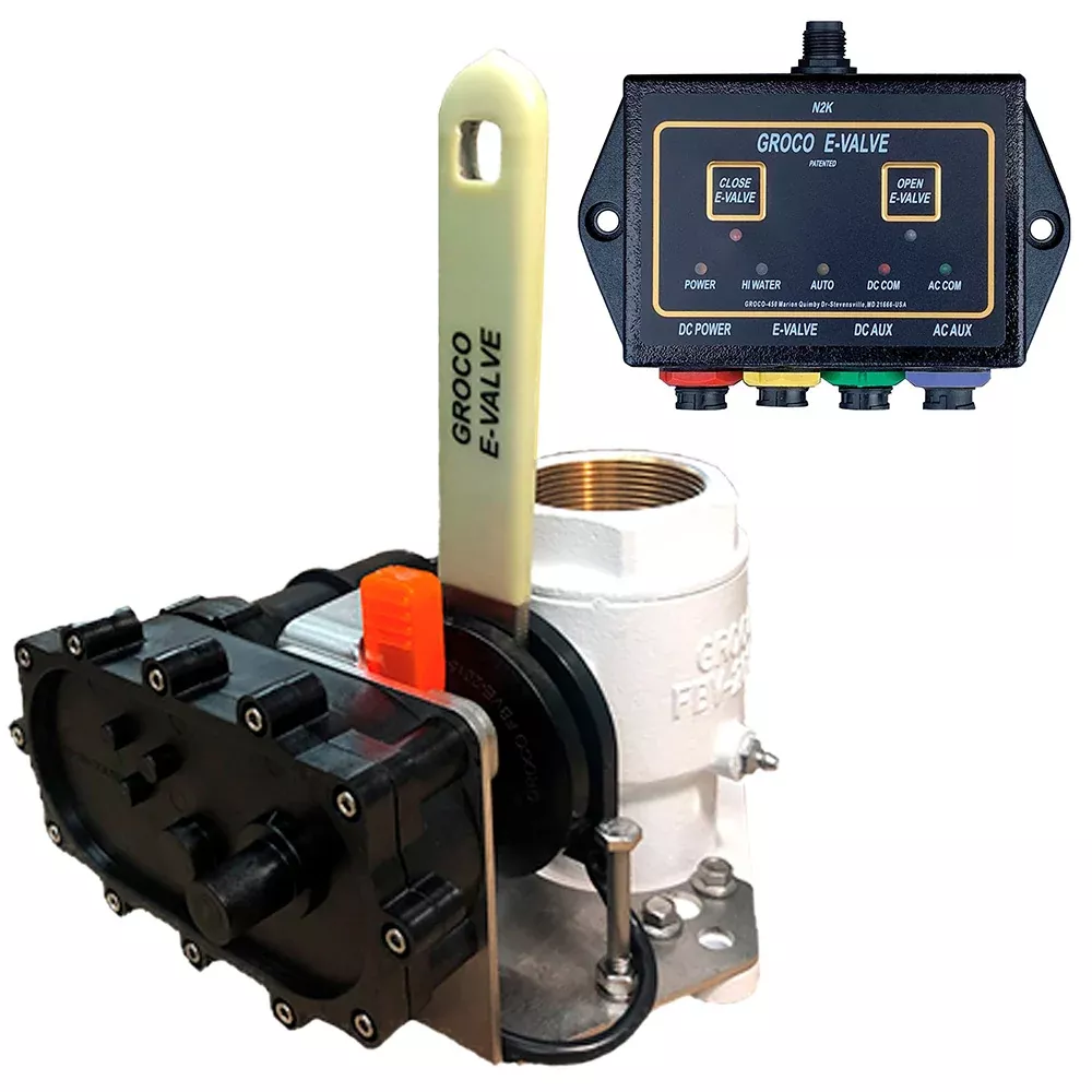 GROCO 1-1/4" E- Valve Kit - Bronze Electric Flanged Seacock - 24V
