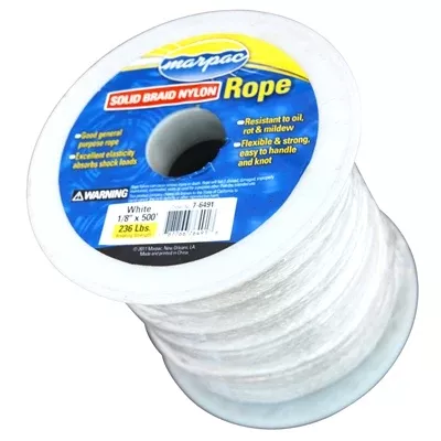 Marpac Braided Nylon All Purpose Rope - 3/8 Inch x 500 Feet - White - 440 Pounds