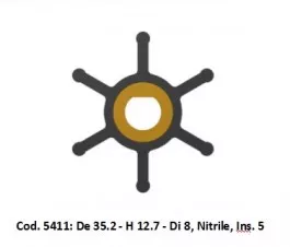 Technautic 7408 - Impeller W35.2xH12.7 Shaft 8 Single Flat 6-Blade