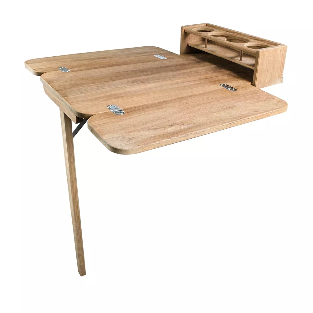 Whitecap Cockpit Table w/Folding Leaves4 Cupholders - Teak